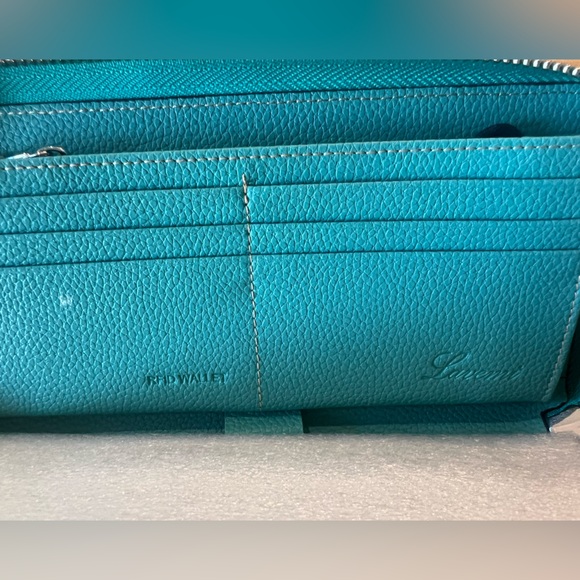 RFID Blocking Leather Zip Around Wallet Phone Holder Clutch Wristlet - Picture 5 of 11